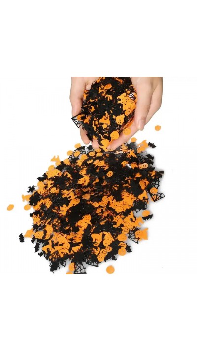 Confettis Halloween araignée citrouille chauve-souris (15 g, env. 200 pièces) - Noir et orange