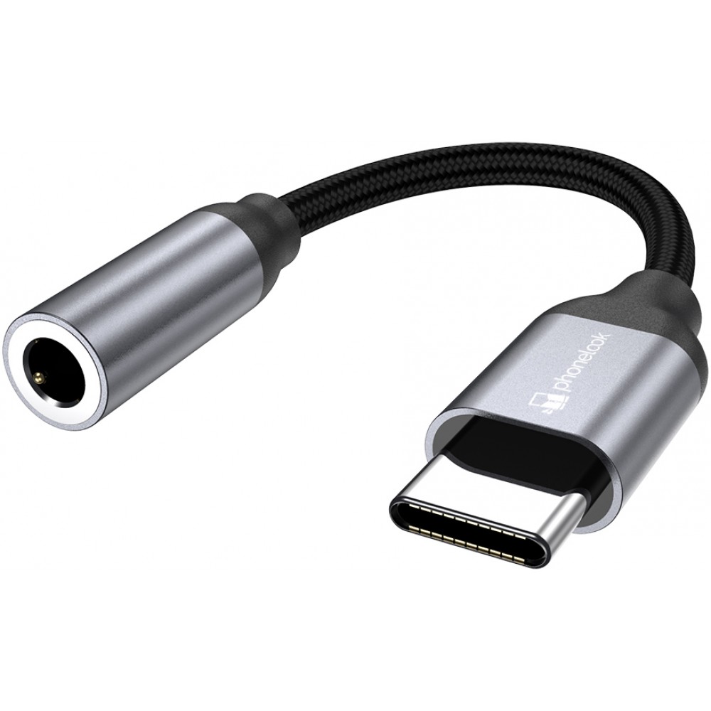 USB-C zu 3.5mm AUX Audio Kopfhörer Anschluss Stecker Nylon und Aluminium (Samsung, Huawei, iPhone 15) - PhoneLook