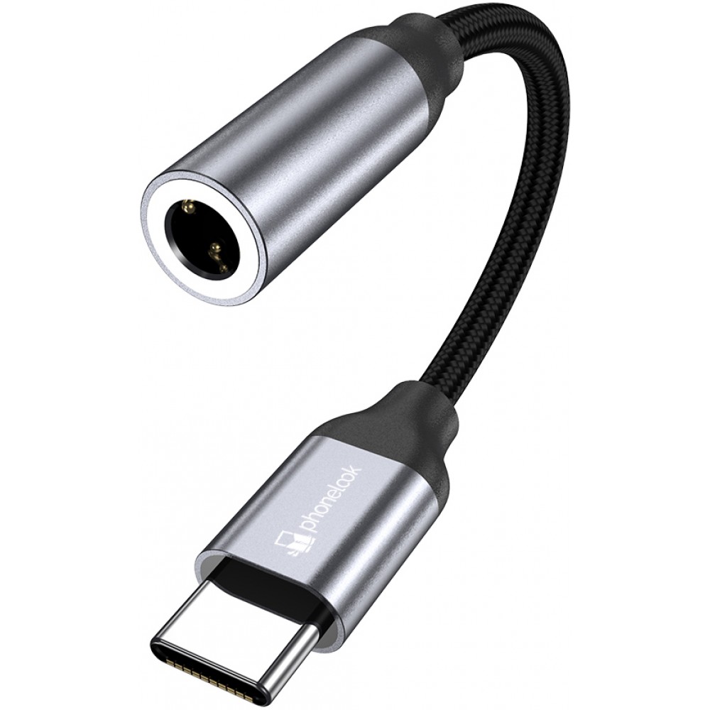 Connecteur USB-C vers 3.5mm AUX audio écouteurs avec prise jack en nylon et aluminium (Samsung, Huawei, iPhone 15) - PhoneLook