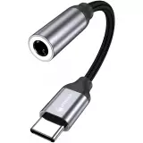 Connecteur USB-C vers 3.5mm AUX audio écouteurs avec prise jack en nylon et aluminium (Samsung, Huawei, iPhone 15) - PhoneLook