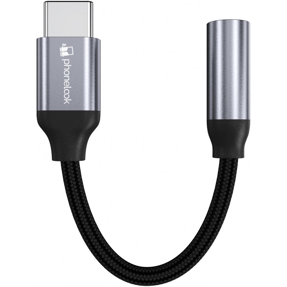 Connecteur USB-C vers 3.5mm AUX audio écouteurs avec prise jack en nylon et aluminium (Samsung, Huawei, iPhone 15) - PhoneLook