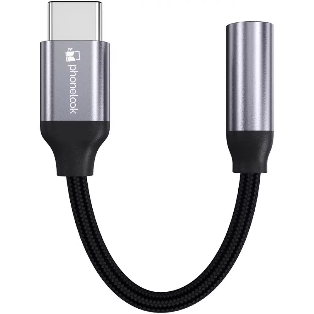 Connecteur USB-C vers 3.5mm AUX audio écouteurs avec prise jack en nylon et aluminium (Samsung, Huawei, iPhone 15) - PhoneLook