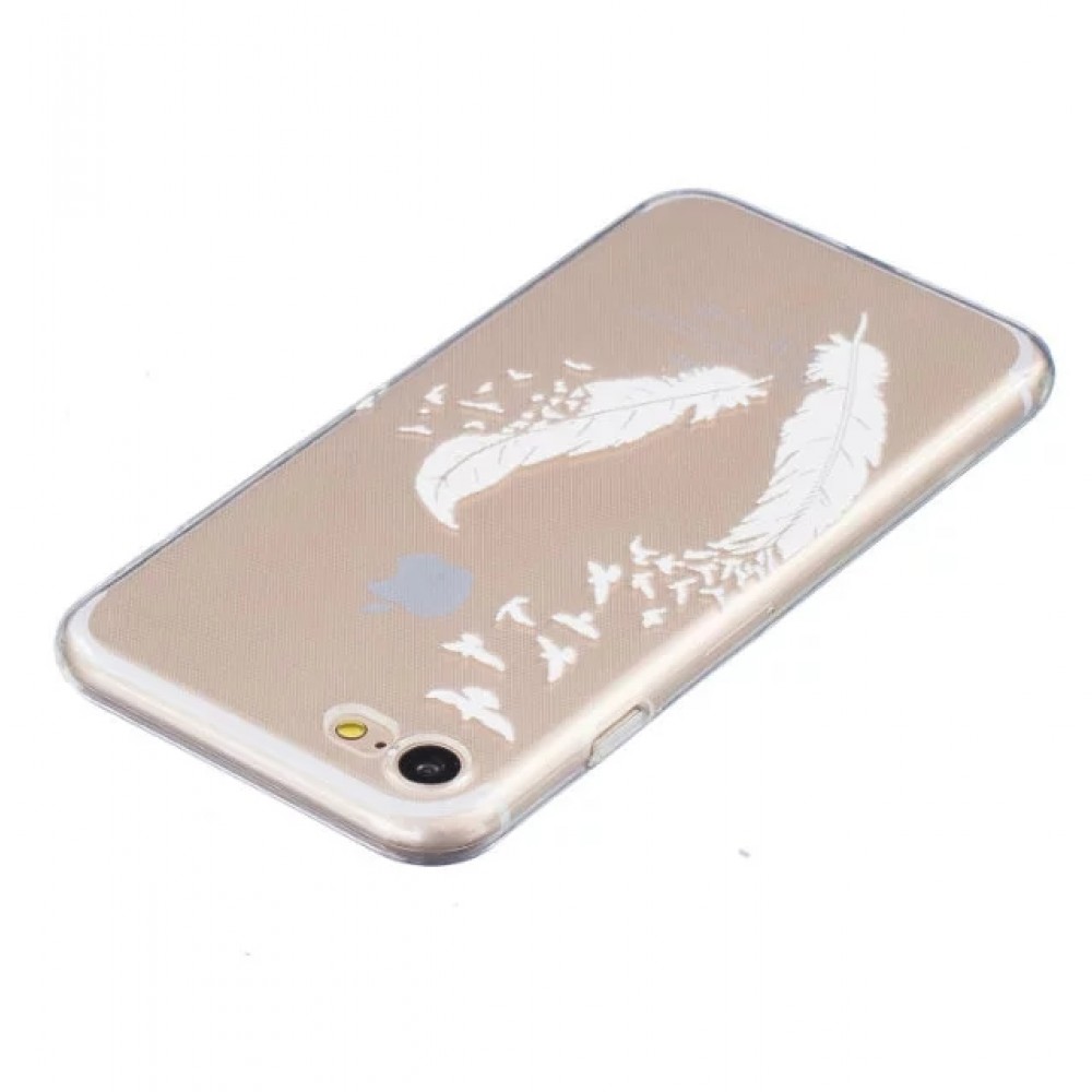 Coque iPhone 7 / 8 / SE (2020, 2022) - Transparent plumes blanches