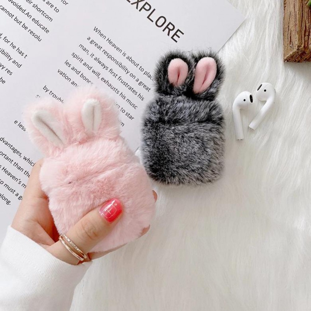 Coque AirPods 1 / 2 - Fluffy lapin  - Gris