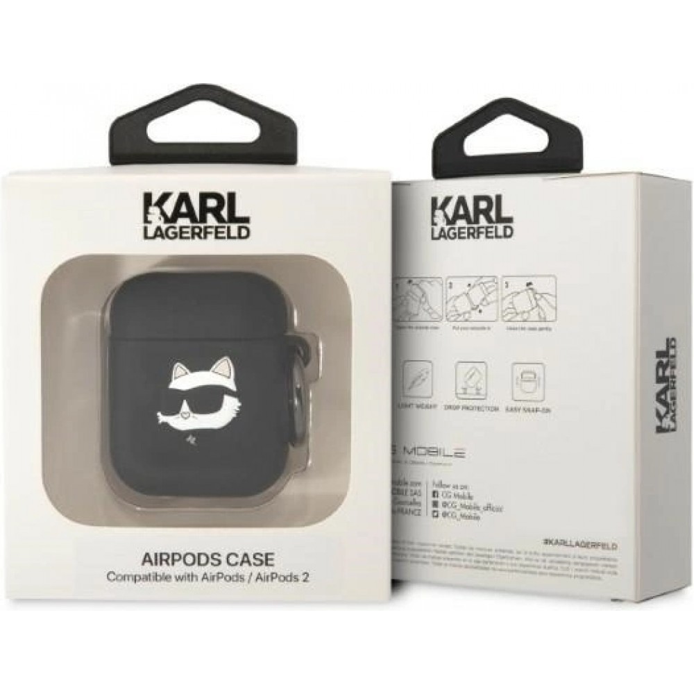 Coque AirPods 1 / 2 - Karl Lagerfeld KLA2RUNCHK silicone 3D Choupette - Noir