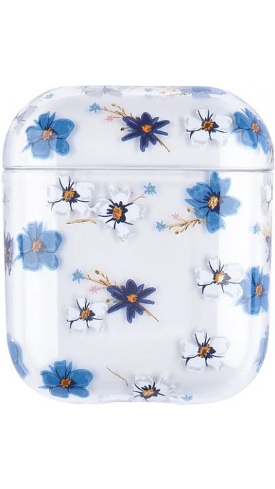 Coque AirPods 1 / 2 - Plastique transparent fleurs bleues