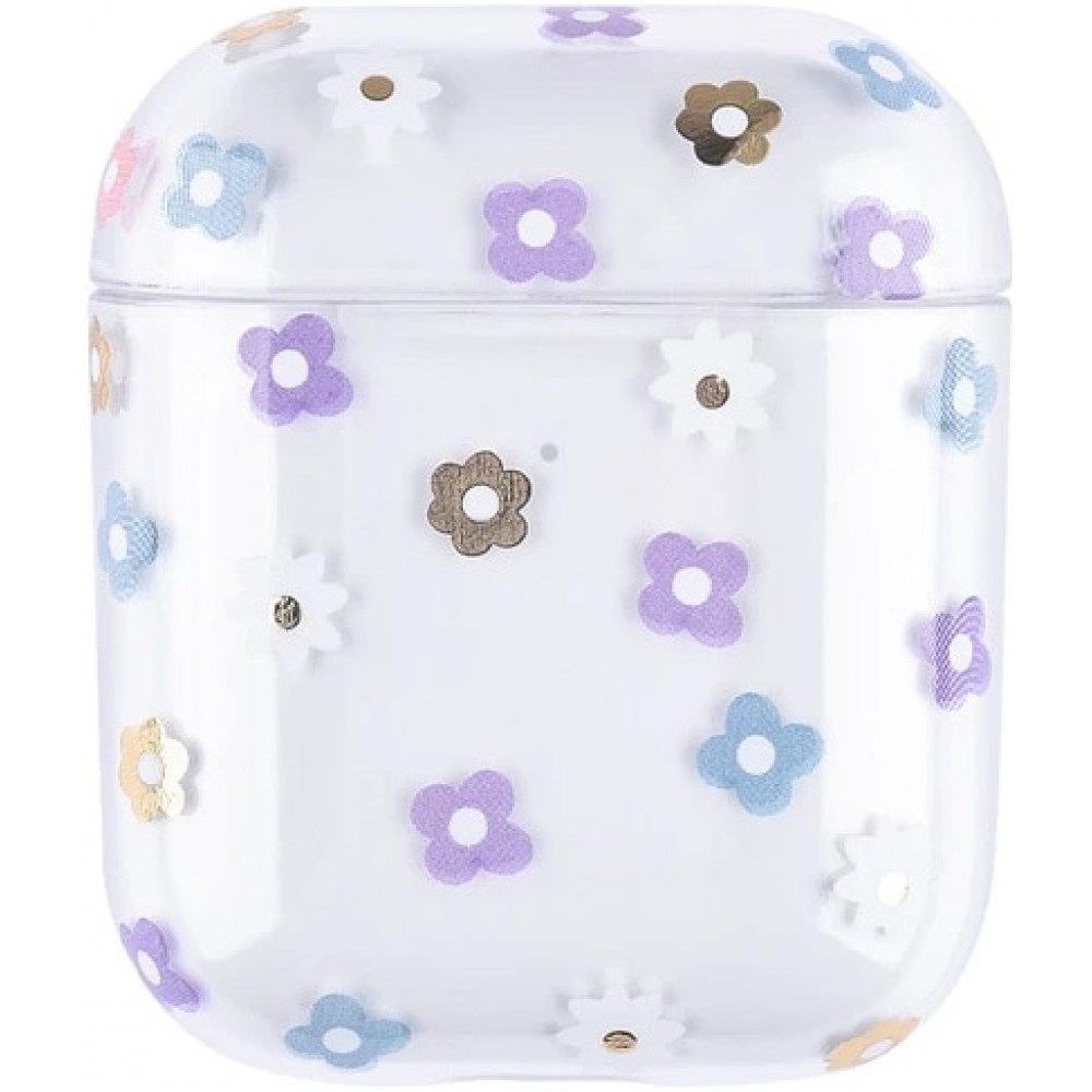 Coque AirPods 1 / 2 - Plastique transparent fleurs violettes