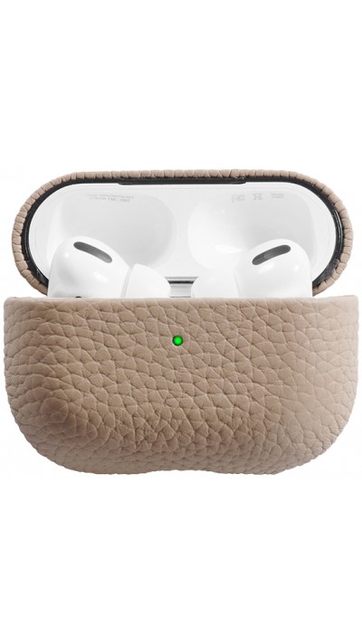 Coque AirPods 3 - Étui de luxe absorbant les chocs en cuir véritable - Beige