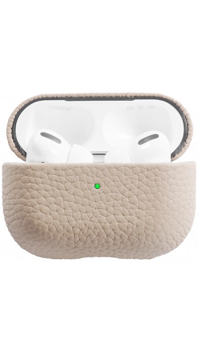 Coque AirPods Pro - Étui de luxe absorbant les chocs en cuir véritable - Beige clair