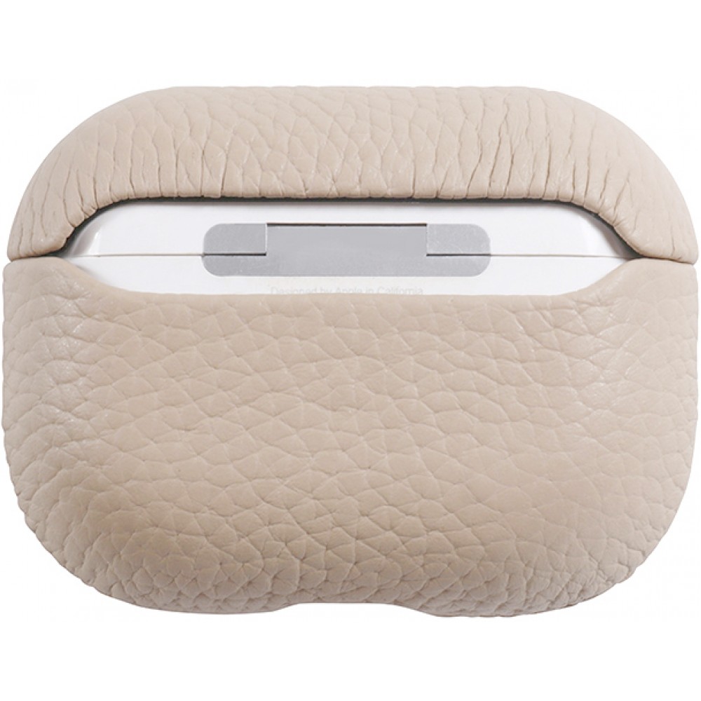 Coque AirPods 3 - Étui de luxe absorbant les chocs en cuir véritable - Beige clair