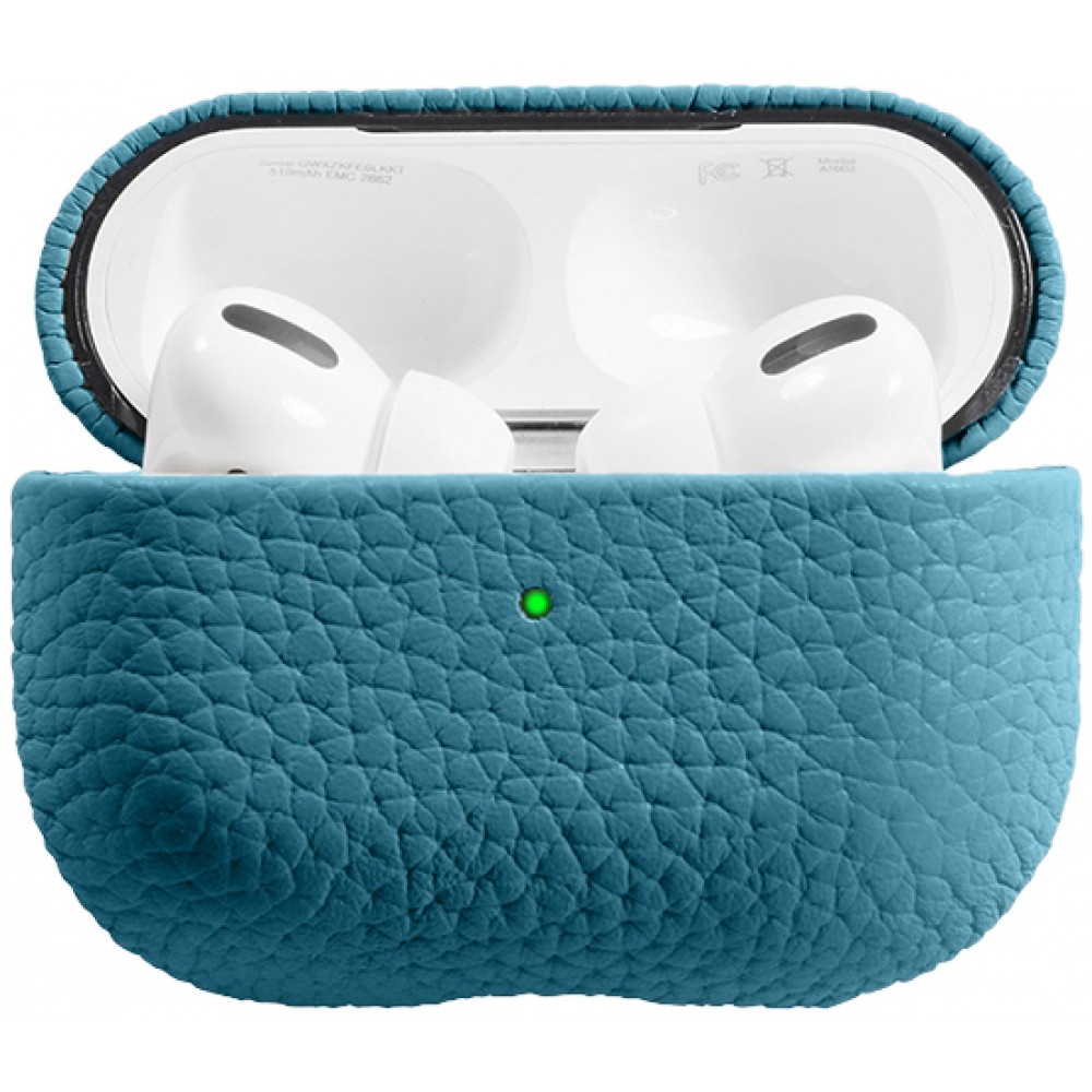 Coque AirPods Pro - Étui de luxe absorbant les chocs en cuir véritable - Bleu