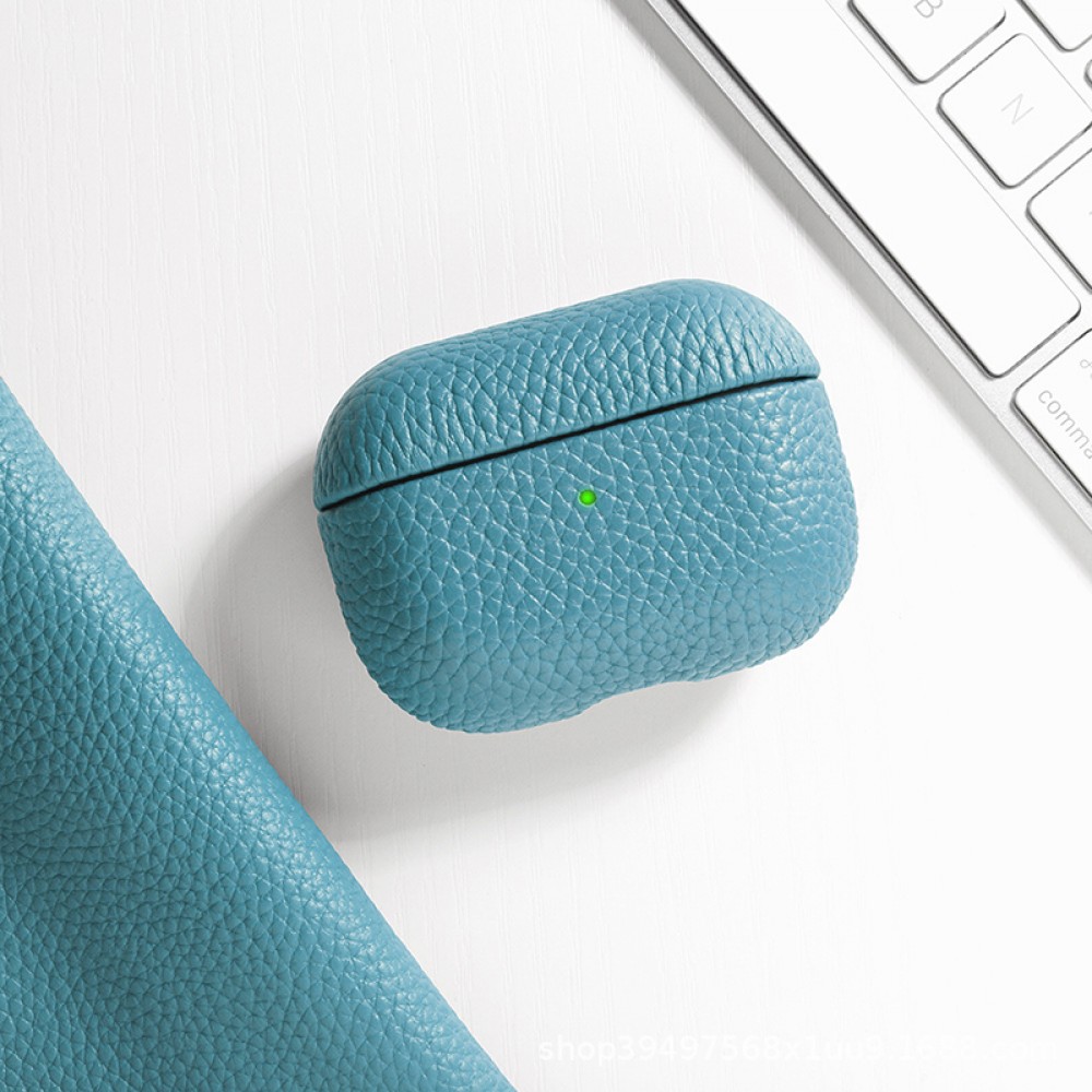 Coque AirPods Pro - Étui de luxe absorbant les chocs en cuir véritable - Bleu