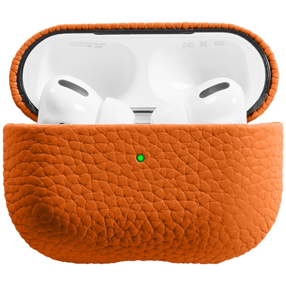 Coque AirPods Pro - Étui de luxe absorbant les chocs en cuir véritable - Orange