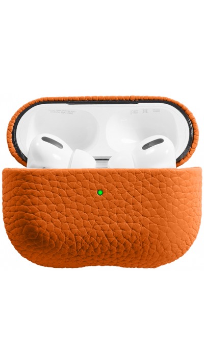 Coque AirPods Pro - Étui de luxe absorbant les chocs en cuir véritable - Orange