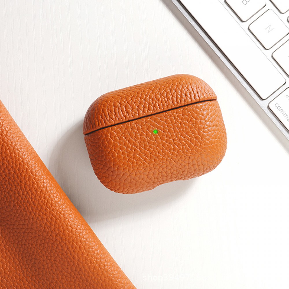 Coque AirPods Pro - Étui de luxe absorbant les chocs en cuir véritable - Orange