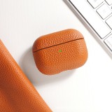 Coque AirPods 3 - Étui de luxe absorbant les chocs en cuir véritable - Orange