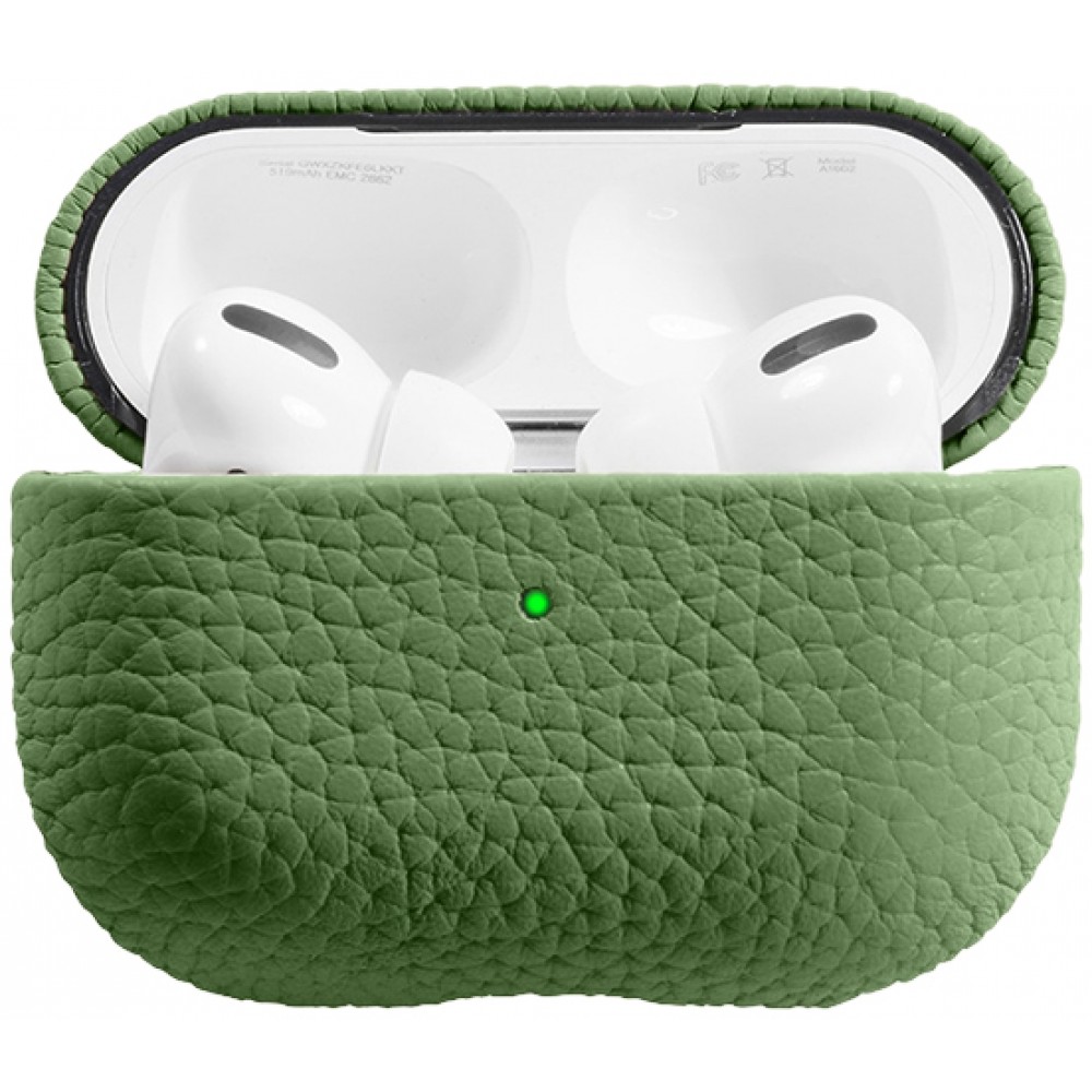 Coque AirPods Pro - Étui de luxe absorbant les chocs en cuir véritable - Vert foncé