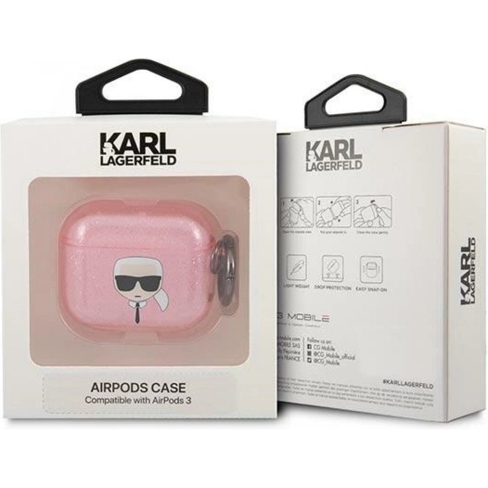 AirPods 3 Case Hülle - Karl Lagerfeld Glitzer Kopf von Karl - Rosa