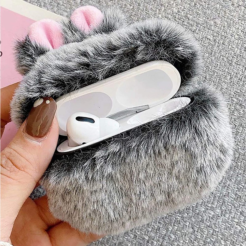 Coque AirPods Pro - Fluffy lapin  - Gris