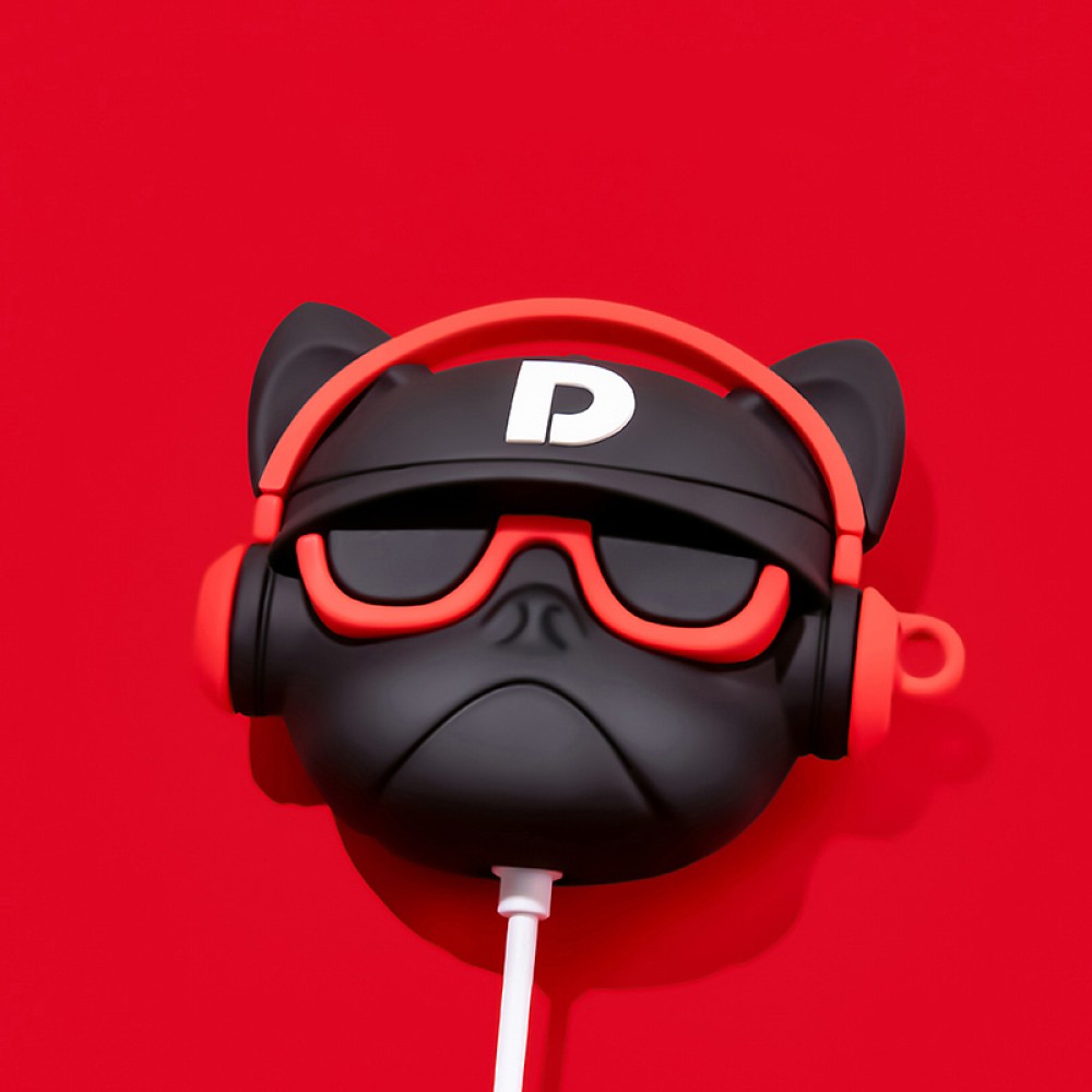 AirPods 1 / 2 Case Hülle - Hip-Hop-Bulldoggen-Sonnenbrille Headset - Rot