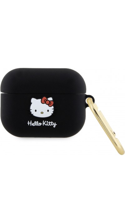 Coque AirPods Pro / Pro 2 - Hello Kitty silicone soft touch avec mousqueton doré intégré et logo en relief - Noir