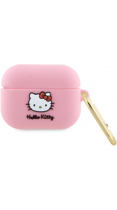 Coque AirPods Pro / Pro 2 - Hello Kitty silicone soft touch avec mousqueton doré intégré et logo en relief - Rose