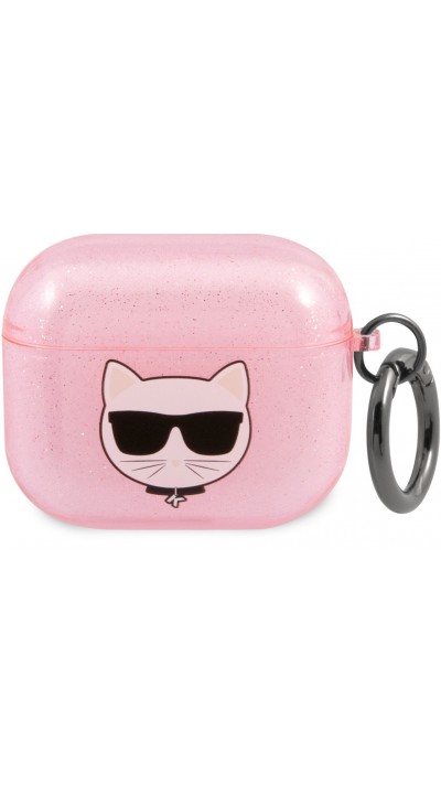 Coque AirPods Pro / Pro 2 - Karl Lagerfeld gel paillettes avec tête de Choupette - Rose