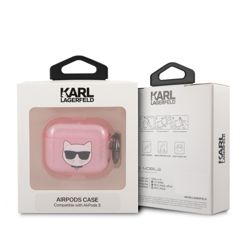 AirPods Pro / Pro 2 Case Hülle - Karl Lagerfeld Glitzergel mit Choupette-Kopf - Rosa