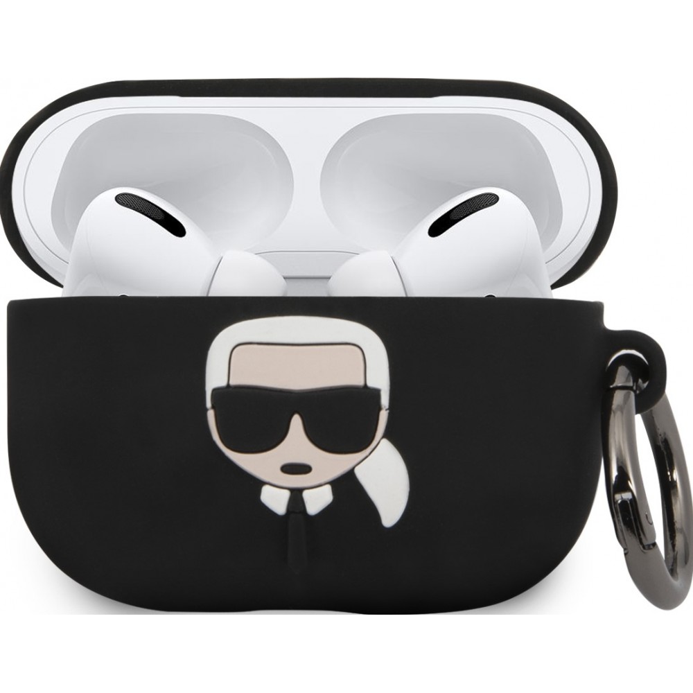 Coque AirPods Pro / Pro 2 - Karl Lagerfeld silicone soft touch avec logo 3D - Noir