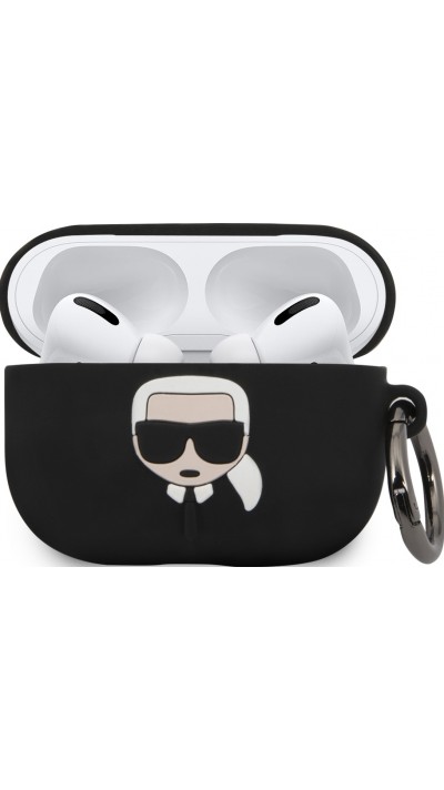 Coque AirPods Pro / Pro 2 - Karl Lagerfeld silicone soft touch avec logo 3D - Noir