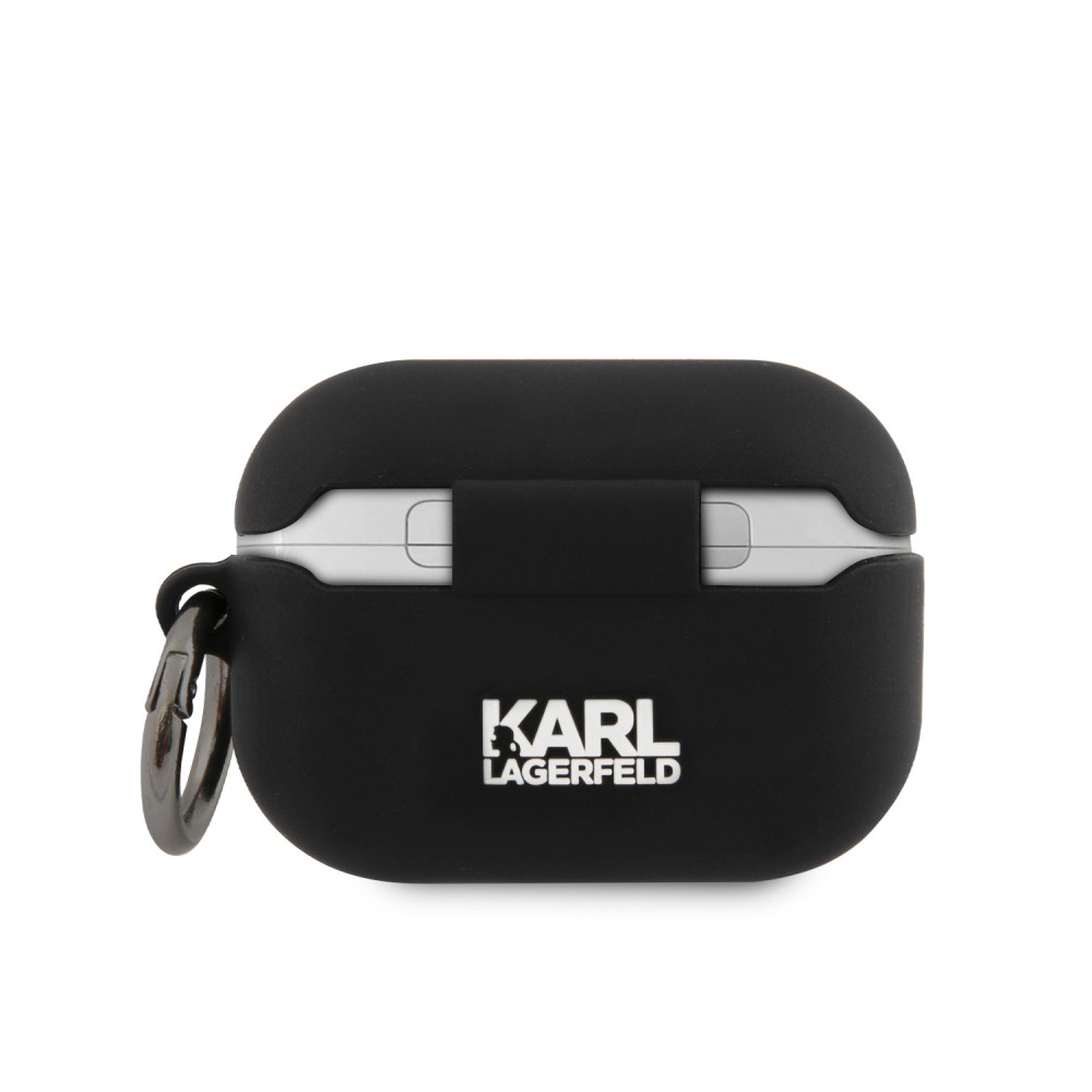 Coque AirPods Pro / Pro 2 - Karl Lagerfeld silicone soft touch avec logo 3D - Noir