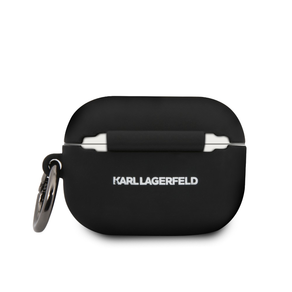 Coque AirPods Pro / Pro 2 - Karl Lagerfeld silicone soft touch avec logo 3D - Noir