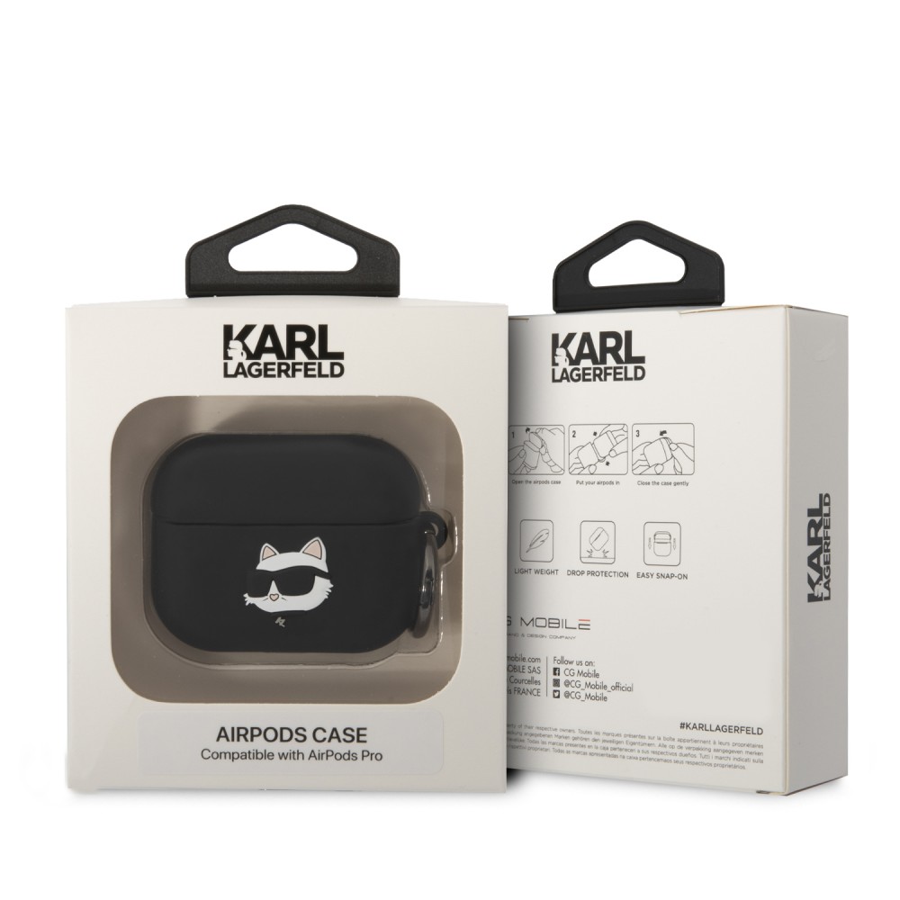 AirPods 3 Case Hülle - Karl Lagerfeld Soft-Touch-Silikon mit geprägtem Choupette-Kopf - Schwarz