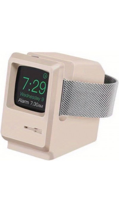 Support look Macintosh ordinateur rétro en silicone pour charger Apple Watch  - Blanc