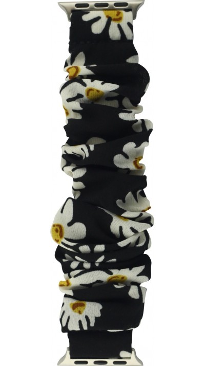 Bracelet tissu chouchous fleurs noir - Apple Watch 44/45/46/49 mm