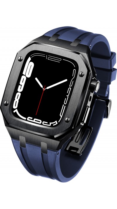 Apple Watch 45 mm Case - Schutzgehäuse aus Edelstahl 316L mit Silikonarmband - Schwarz / Dunkelblau