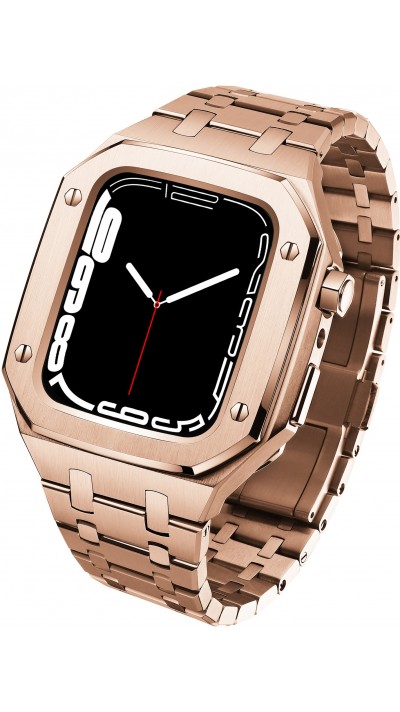 Apple Watch 45 mm Case Hülle - Schutzgehäuse und Armband aus Edelstahl 316L mit Klappschloss - Rosa gold