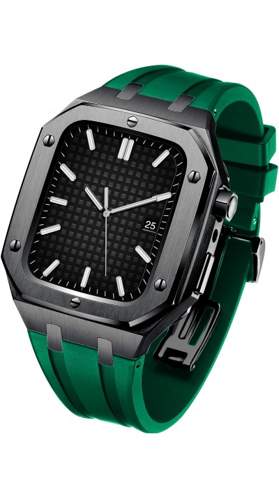 Apple Watch 44 mm Case - Schutzgehäuse aus Edelstahl 316L mit Silikonarmband - Schwarz / Grün