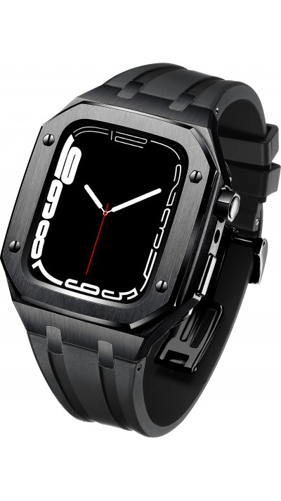 Apple Watch 45 mm Case - Schutzgehäuse aus Edelstahl 316L mit Silikonarmband - Schwarz / Schwarz