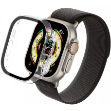 Coque Apple Watch Ultra 49 mm - Coque en plastique rigide avec vitre de protection Tempered Glass intégrée - Transparent