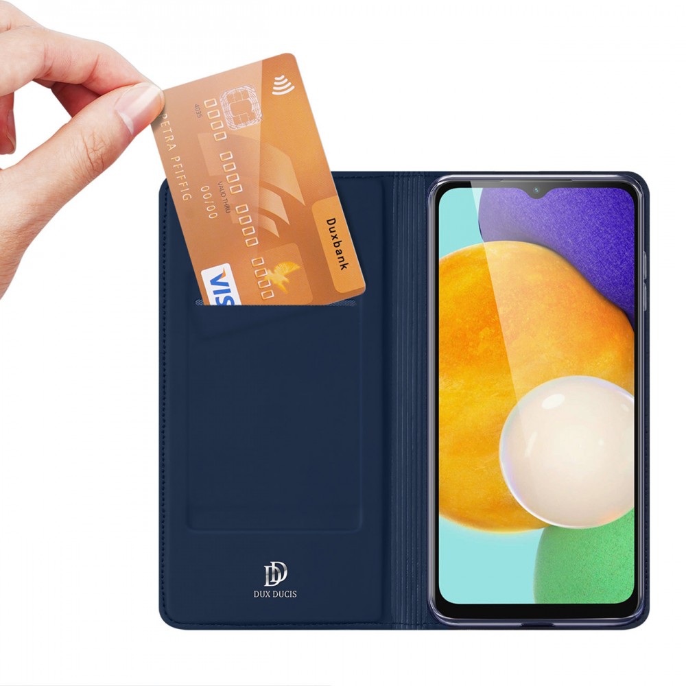 Galaxy A14 5G Case Hülle - Soft-Touch-Flip mit Magnetklappe und integriertem Kartenhalter - Blau