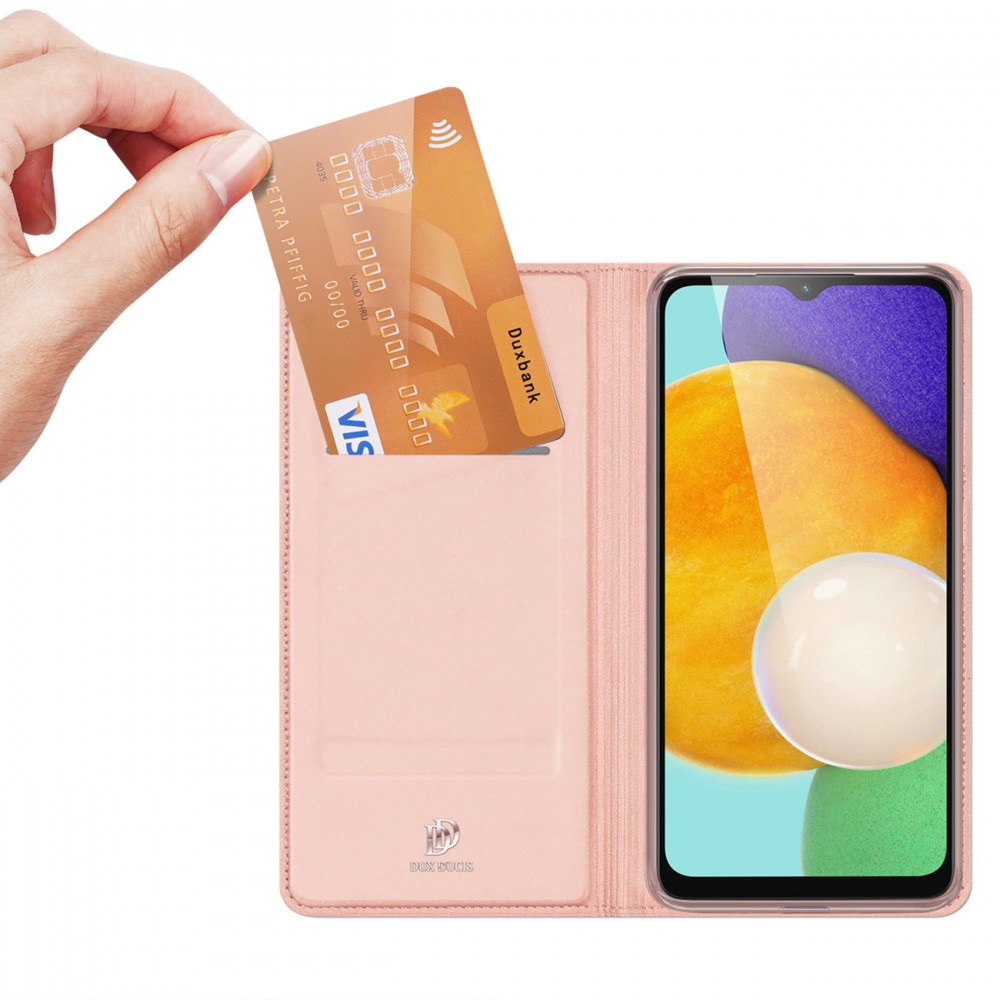 Galaxy A14 5G Case Hülle - Soft-Touch-Flip mit Magnetklappe und integriertem Kartenhalter - Rosa gold