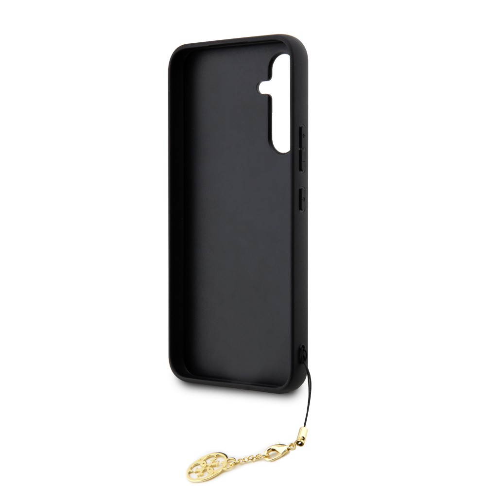 Coque Samsung Galaxy A54 5G - Guess toile similicuir monogramme logo métallique doré avec pendentif charm - Brun