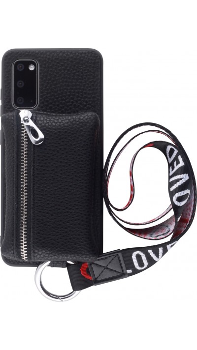Coque Samsung Galaxy S20 - Wallet Poche avec cordon  - Noir