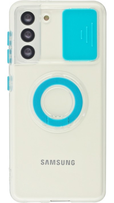 Coque Samsung Galaxy S21 FE 5G - Caméra clapet avec anneau - Bleu