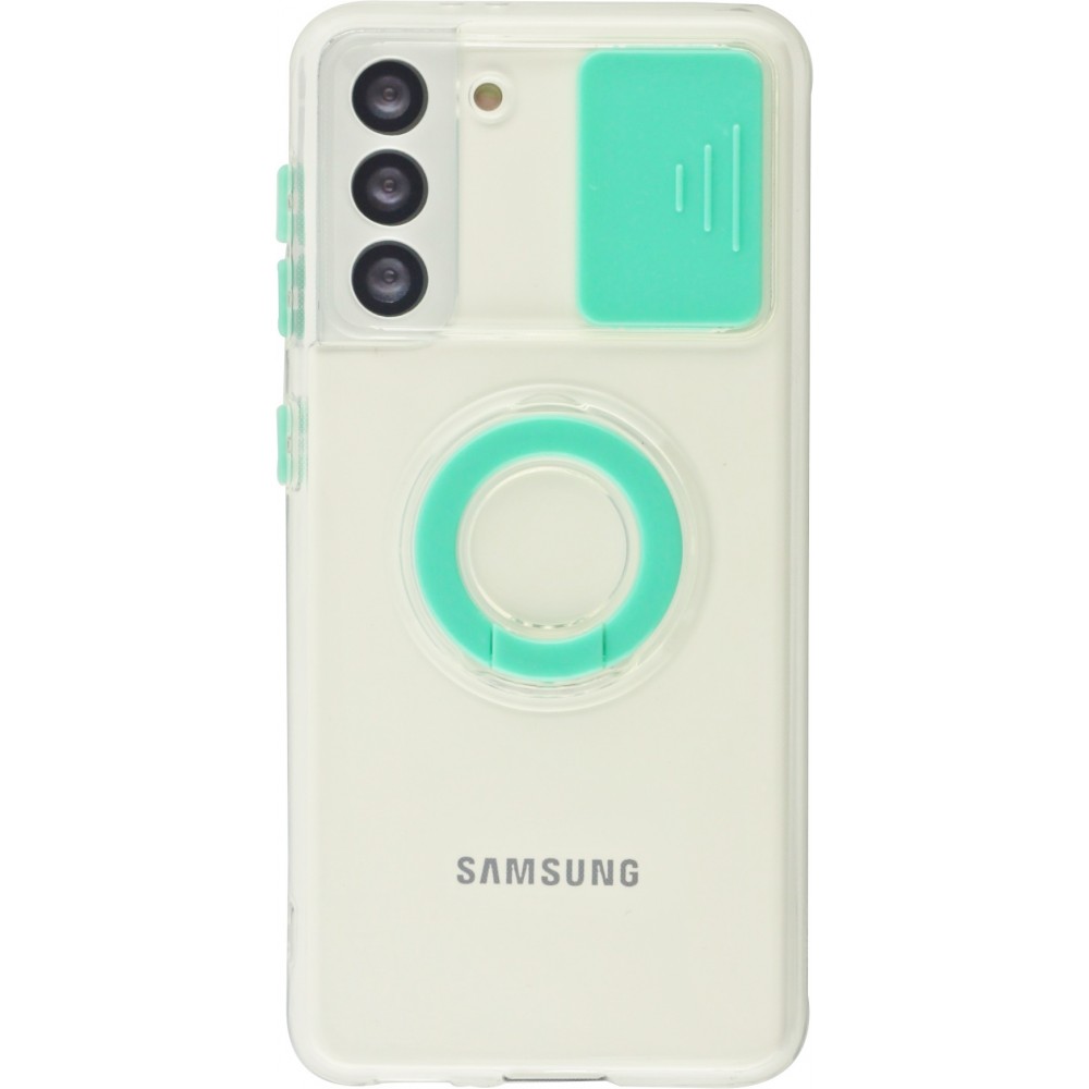 Coque Samsung Galaxy S21 FE 5G - Caméra clapet avec anneau - Turquoise