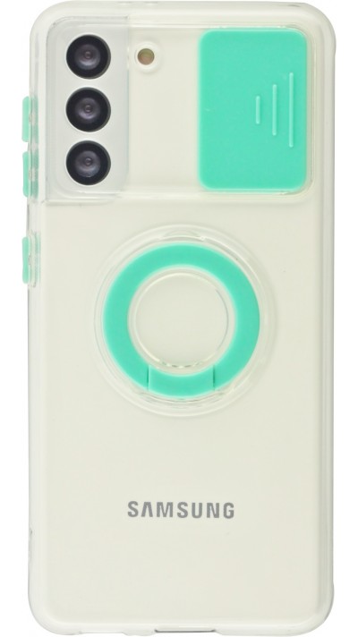 Coque Samsung Galaxy S21 FE 5G - Caméra clapet avec anneau - Turquoise