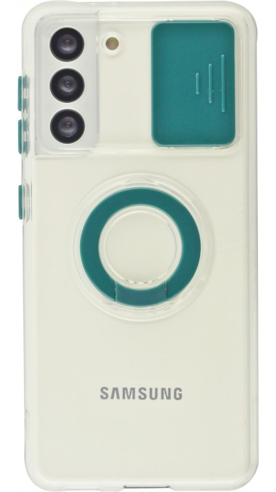Coque Samsung Galaxy S21 FE 5G - Caméra clapet avec anneau - Vert foncé