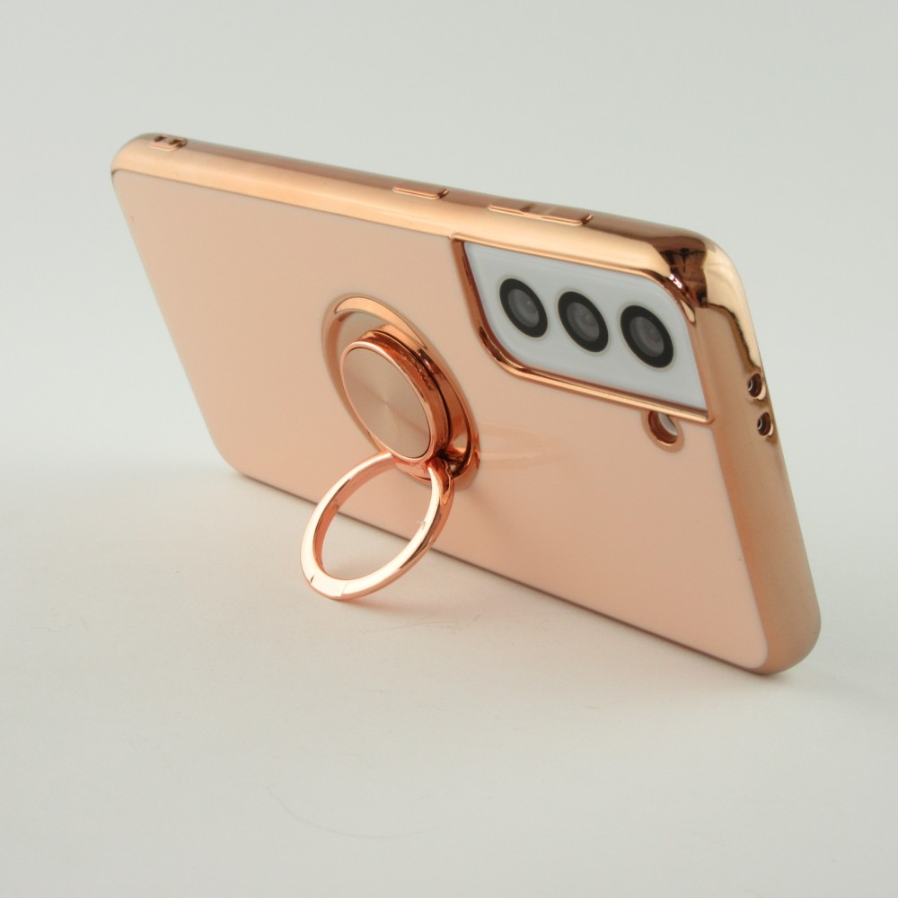 Coque Samsung Galaxy S21 5G - Gel Bronze avec anneau - Rose