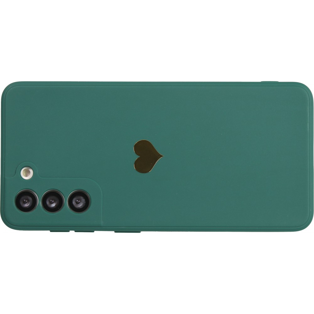 Coque Samsung Galaxy S21 5G - Silicone Mat Coeur doré - Vert foncé